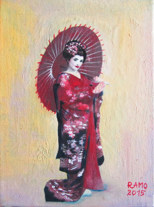 Geisha in Red-Black Kimono