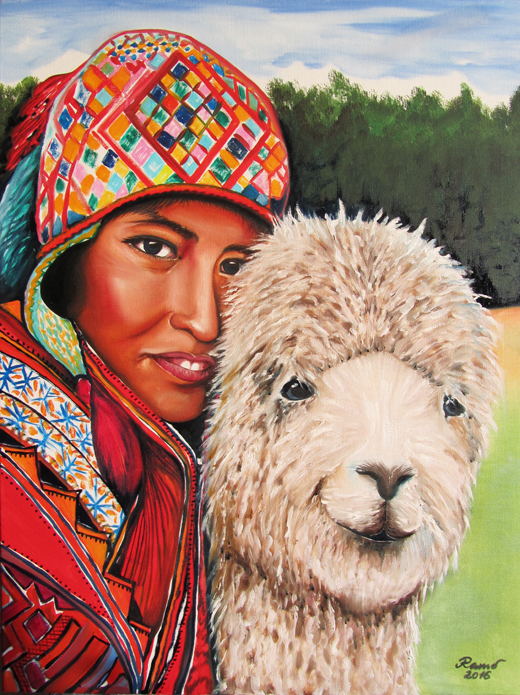 Bolivianische Frau mit Lama